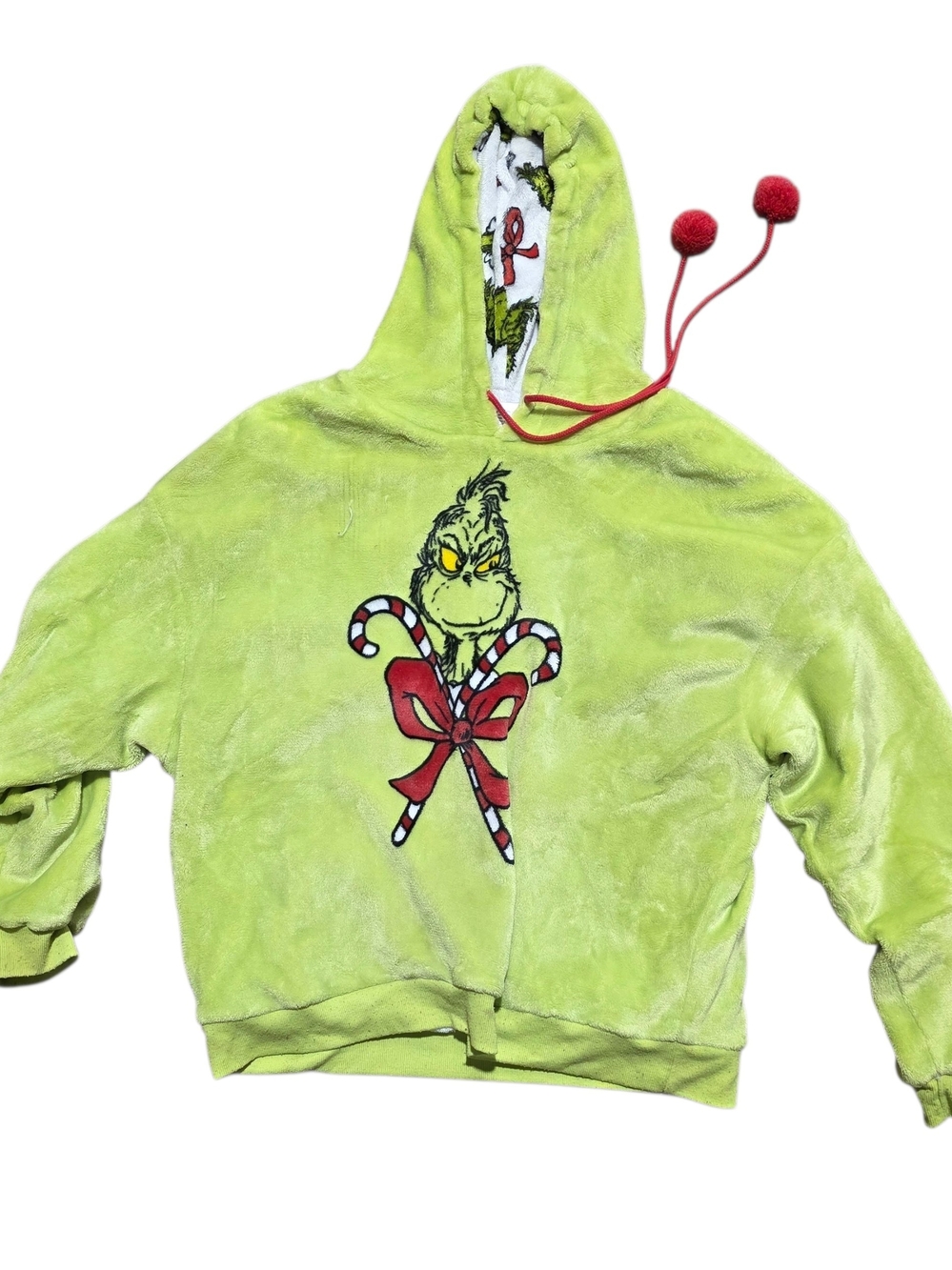 Women's Lime Green Grinch Plush Cowl  Reversible Hoodie
